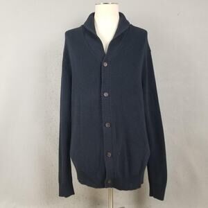 Chaps Sweater Mens XL Navy Shawl Collar Button Front Cardigan Knit Long Sleeve‎